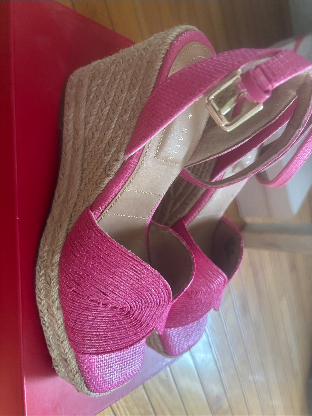 Kelly & Katie Hot Pink Woven Bow Espadrille Wedge Sandals - Picture 3 of 5